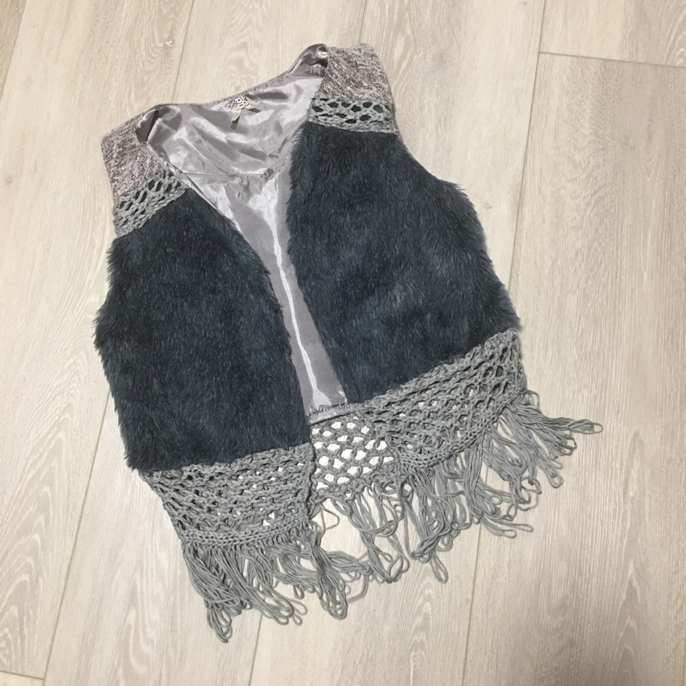 BKE faux fur and crochet Vest
